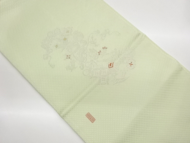 作家物　宝尽くし模様織出し開き名古屋帯（額縁仕立て）